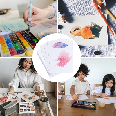 Picture of Handmade Paper Water & Acrylic Color Art card | 120gsm or 300 gsm 7.25 x 10.85 inch | Pack of 16 Pcs