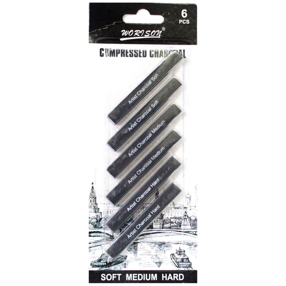 Picture of Drawing Shading Compressed Charcoal Sticks- Soft  Medium  Hard-6 Pcs