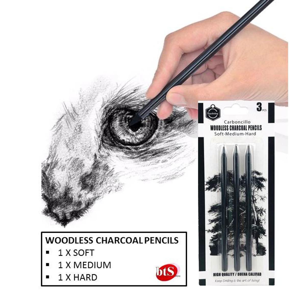 Picture of Keepsmiling 3Pcs Wood Less Black Charcoal Pencil for Sketching Drawing and Other Artistic Work