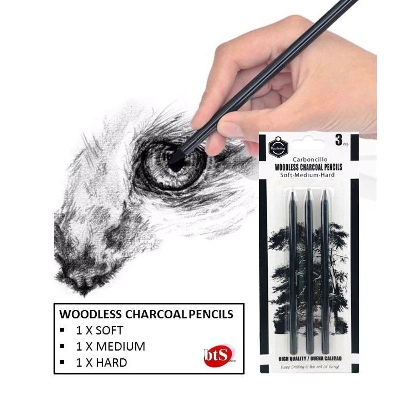 Picture of Keepsmiling 3Pcs Wood Less Black Charcoal Pencil for Sketching Drawing and Other Artistic Work