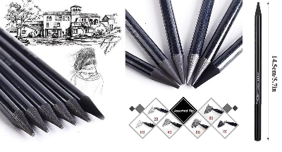 Picture of Keepsmiling 3Pcs Wood Less Black Charcoal Pencil for Sketching Drawing and Other Artistic Work
