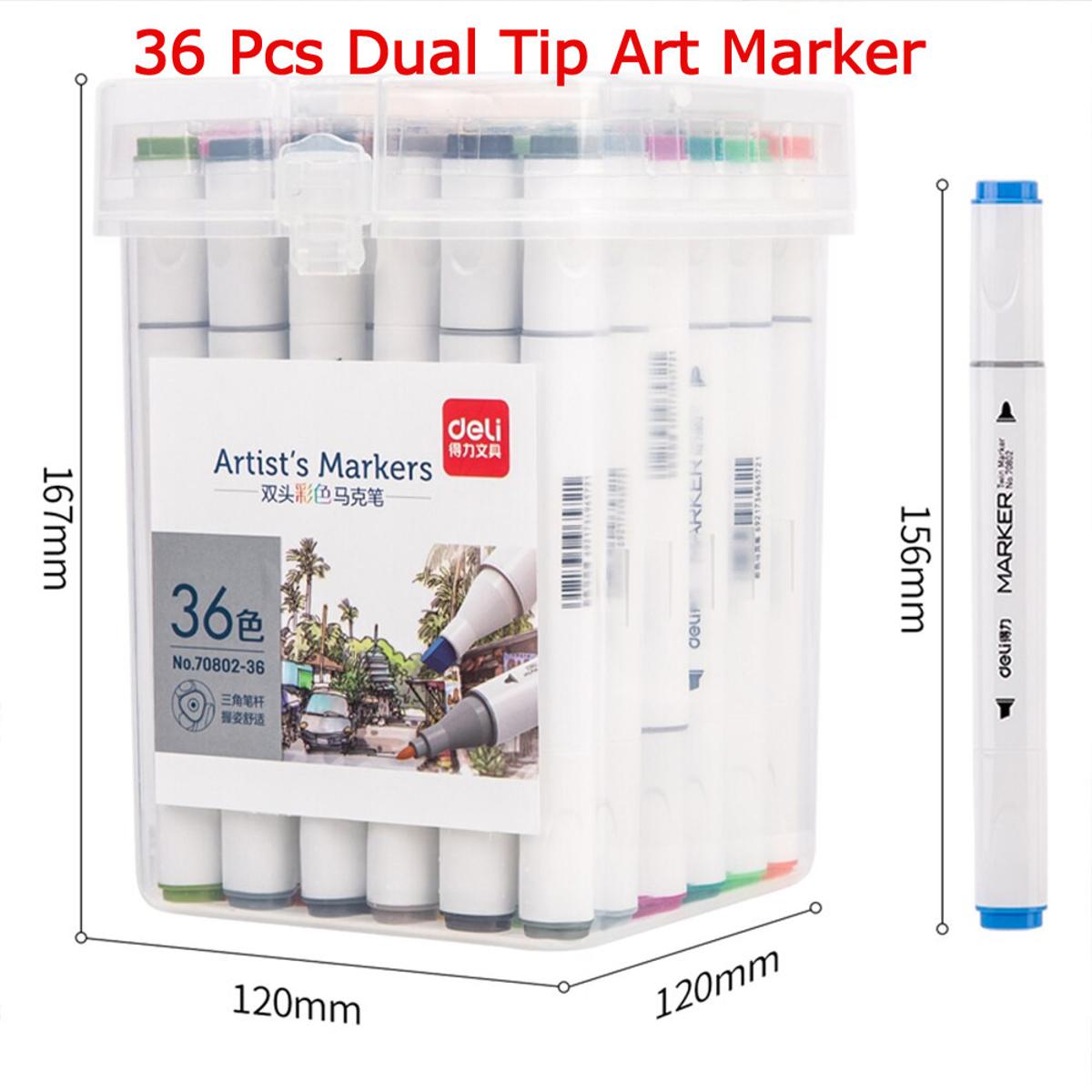 Picture of Deli E70803-36 Sketch marker Dual Tip Art Marker, Brush and Chisel, Sketch Marker for Painting Sketching Calligraphy Drawing, Colouring Marker Pens for Sketching 36 Colours