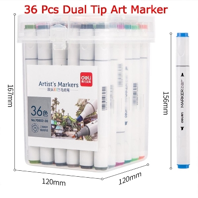 Picture of Deli E70803-36 Sketch marker Dual Tip Art Marker, Brush and Chisel, Sketch Marker for Painting Sketching Calligraphy Drawing, Colouring Marker Pens for Sketching 36 Colours