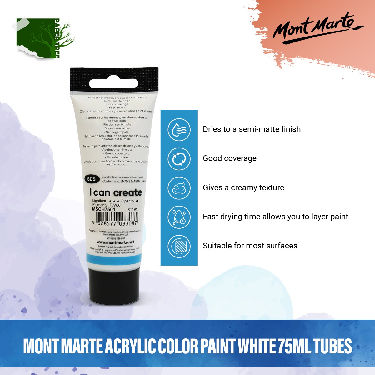 Picture of Mont Marte Acrylic Color Paint White 75ml Tubes