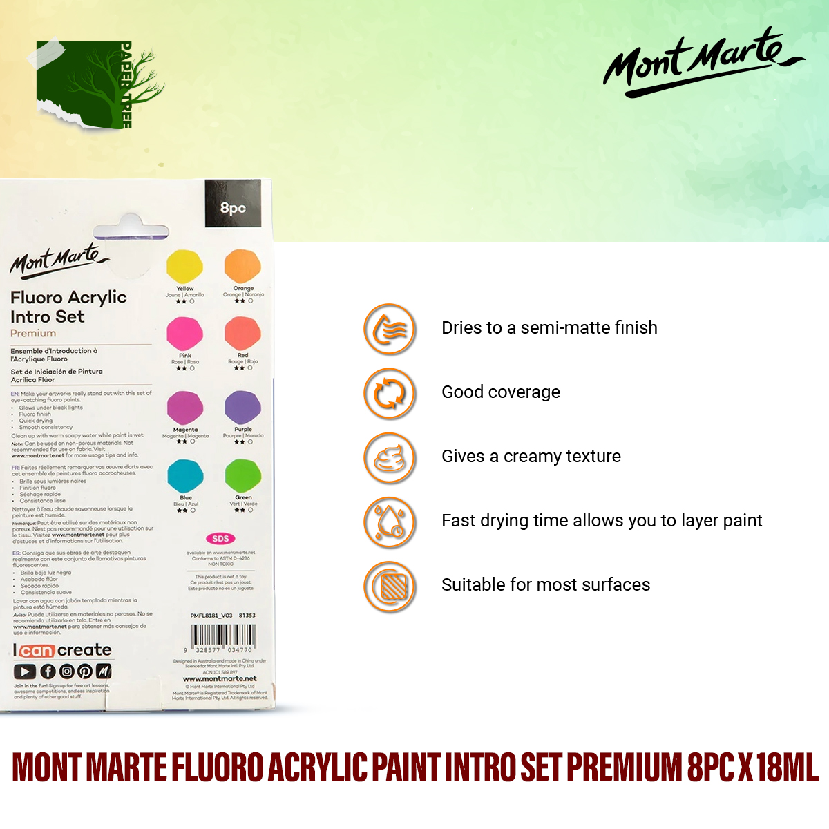 Picture of Mont Marte Fluoro Acrylic Paint Intro Set Premium 8pc x 18ml