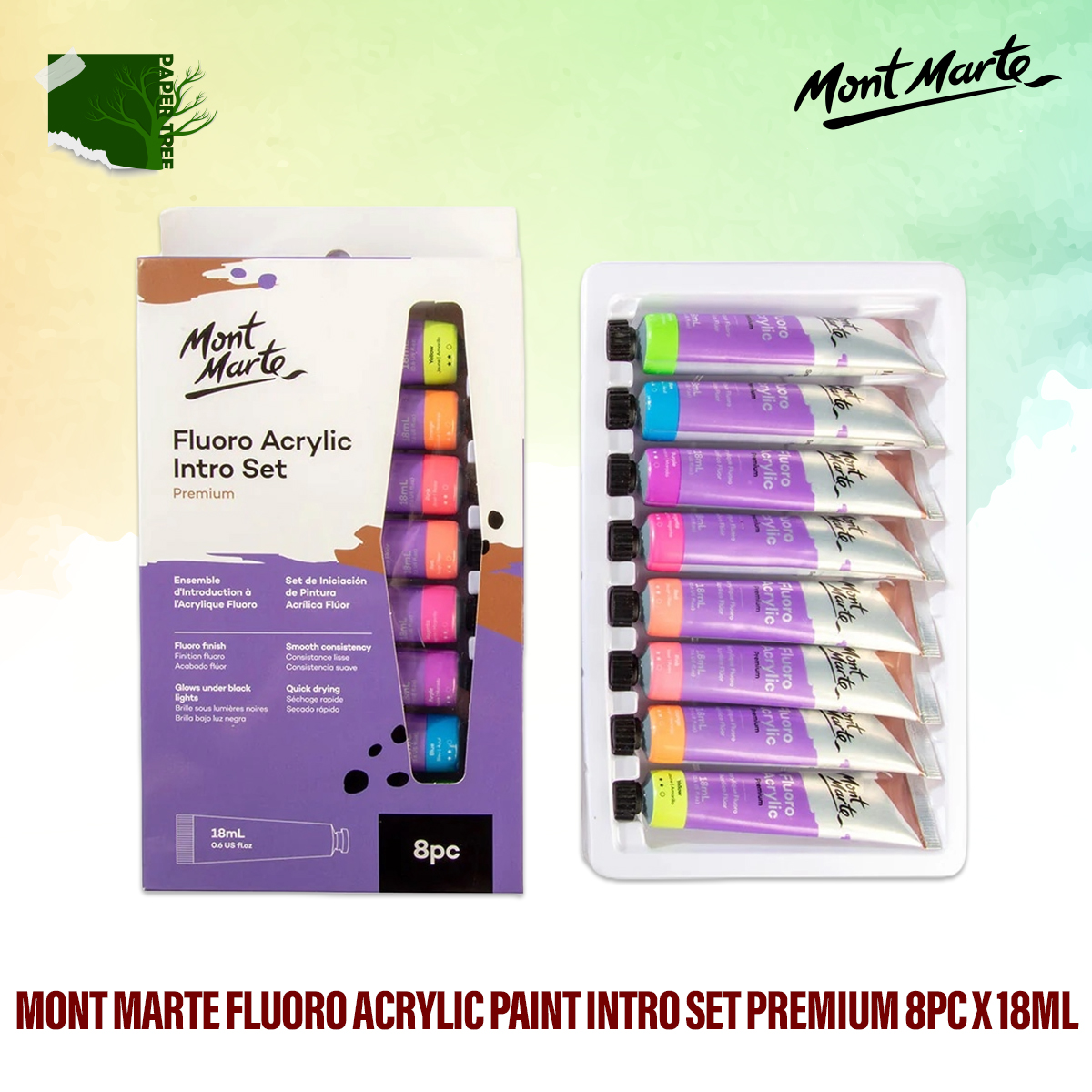Picture of Mont Marte Fluoro Acrylic Paint Intro Set Premium 8pc x 18ml