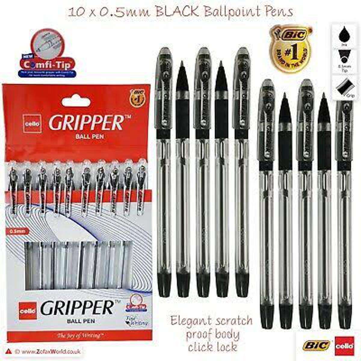 Picture of Cello Gripper Ball Pen Black 10 Pens Pack
