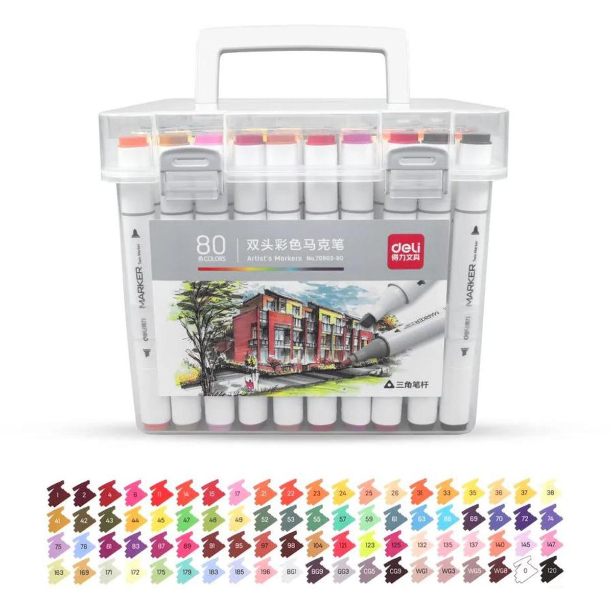 Picture of Deli Markers Sets 80 Colors Sketch Markers Double Head Alco. Based