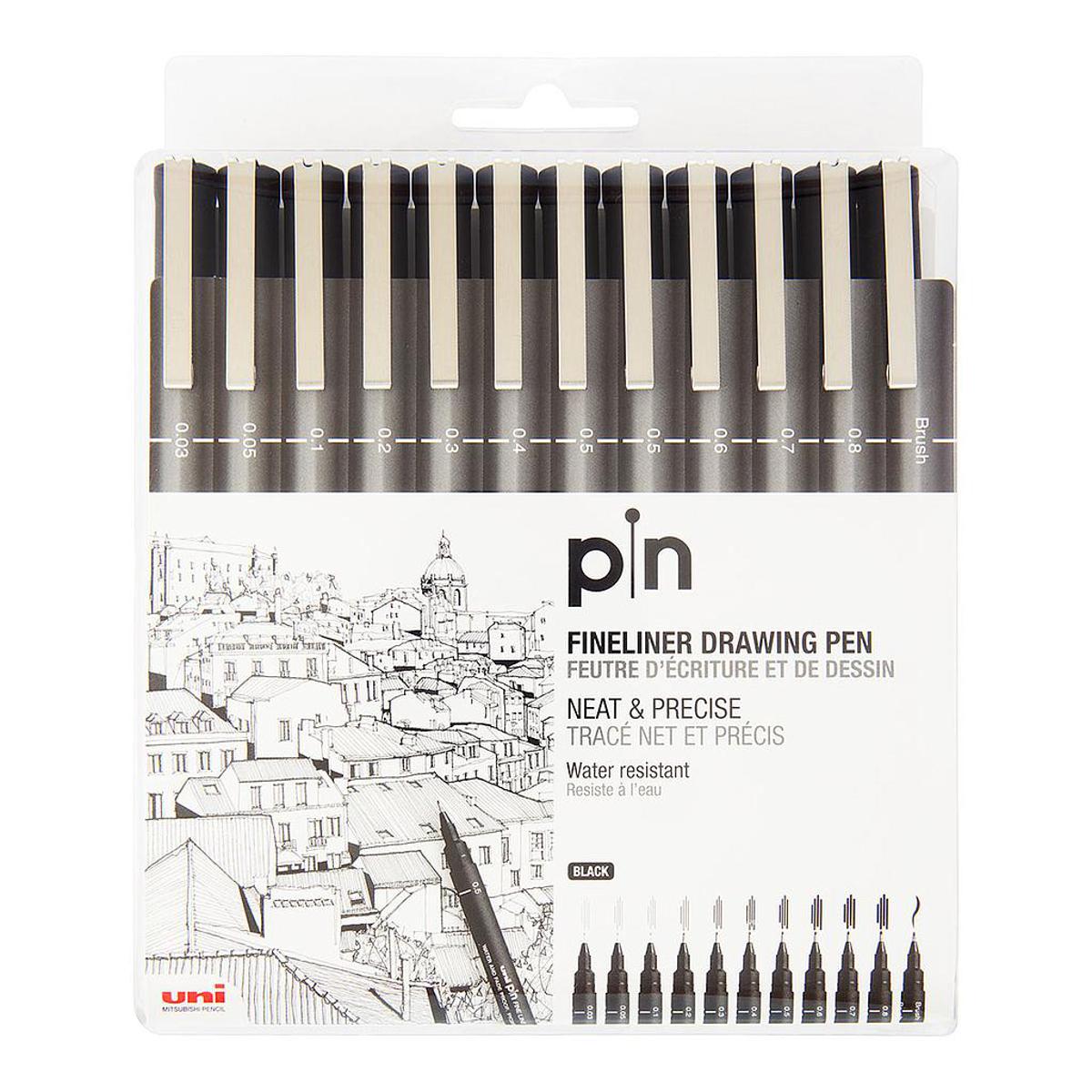 Picture of Uni Pin Fine Line Pens 12 Set, Black