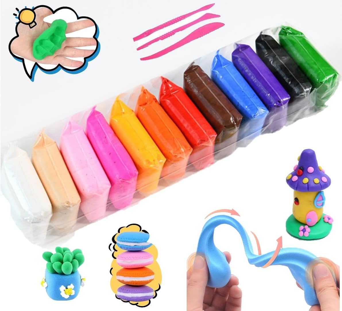 Picture of 12 Colors Soft Super Light Clay Modeling Air Dry Clay For DIY Handmade Toys
