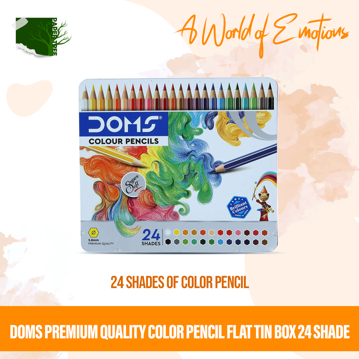 Picture of DOMS Premium Quality Color Pencil Flat TIN BOX 24 SHADE