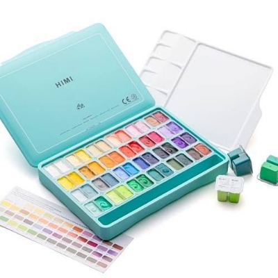 Picture of HIMI Twin Cup Jelly Gouache Paint Set, 48 Colors 12g, Jelly Cup Design, Non Toxic Paint for Canvas and Paper, Art Supplies for Professionals