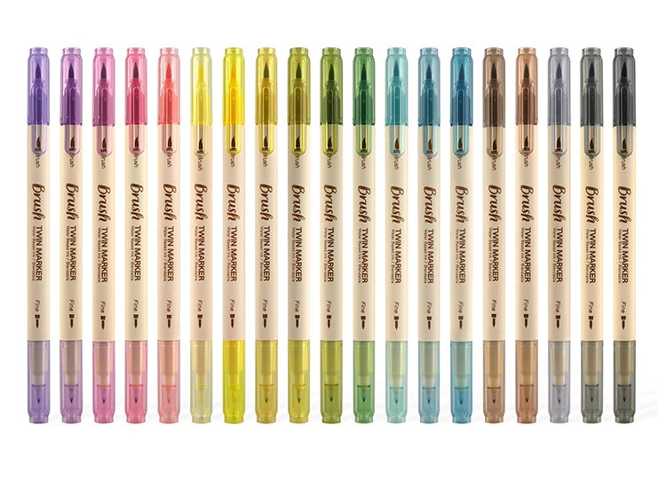 Picture of Retro color Brush Pens Set Dual side Fine Liner Water Based Ink 20 PCS set