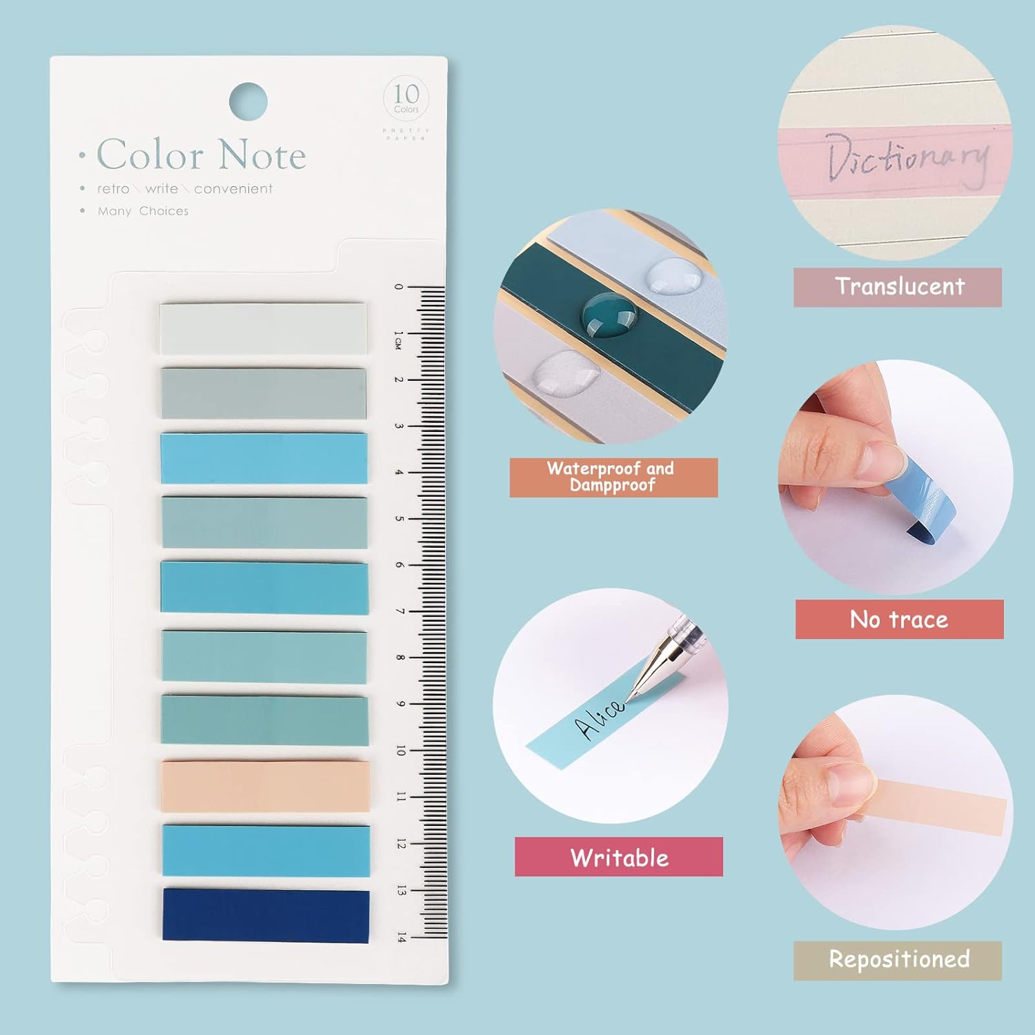 Picture of Morandi Sticky Tabs Book Tabs for Annotating Books Aesthetic Index Tabs Sticky Notes, Page Markers, Translucent, Writable, Repositionable, for Classify File, Filing Products Supplies