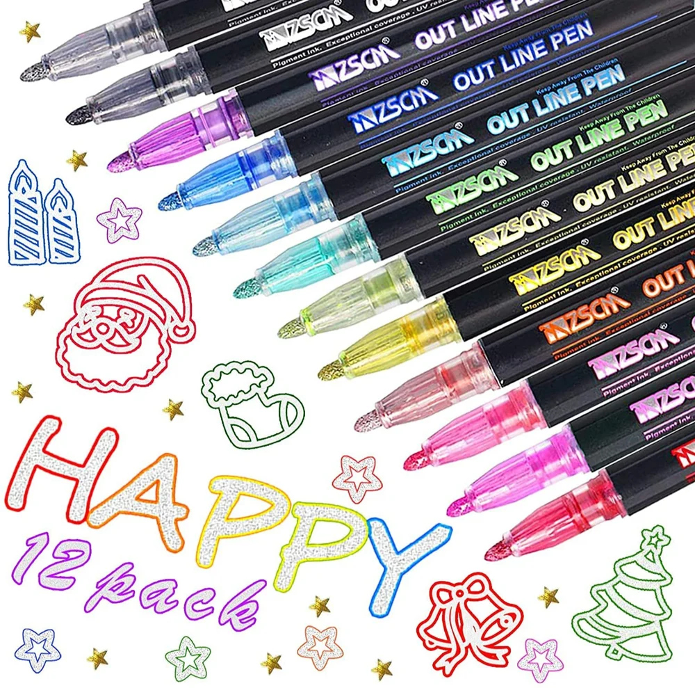 Picture of Giorgione Out-Line Colorful Glitter Marker Pen Pack of 12 pcs
