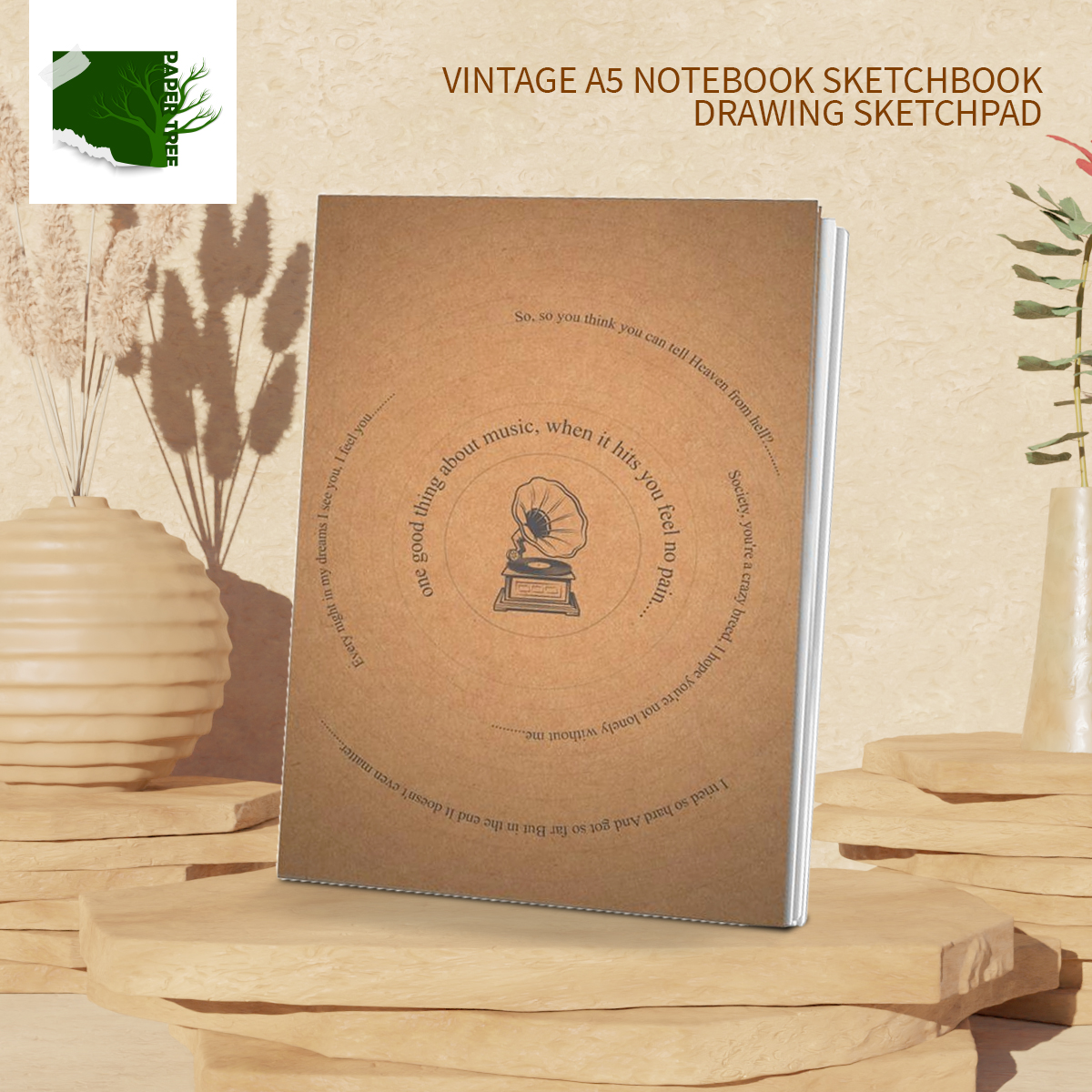Picture of PaperTree Vintage A5 Notebook Sketchbook Drawing Sketchpad(ONE GOOD THINK ABOUT MUSIC)