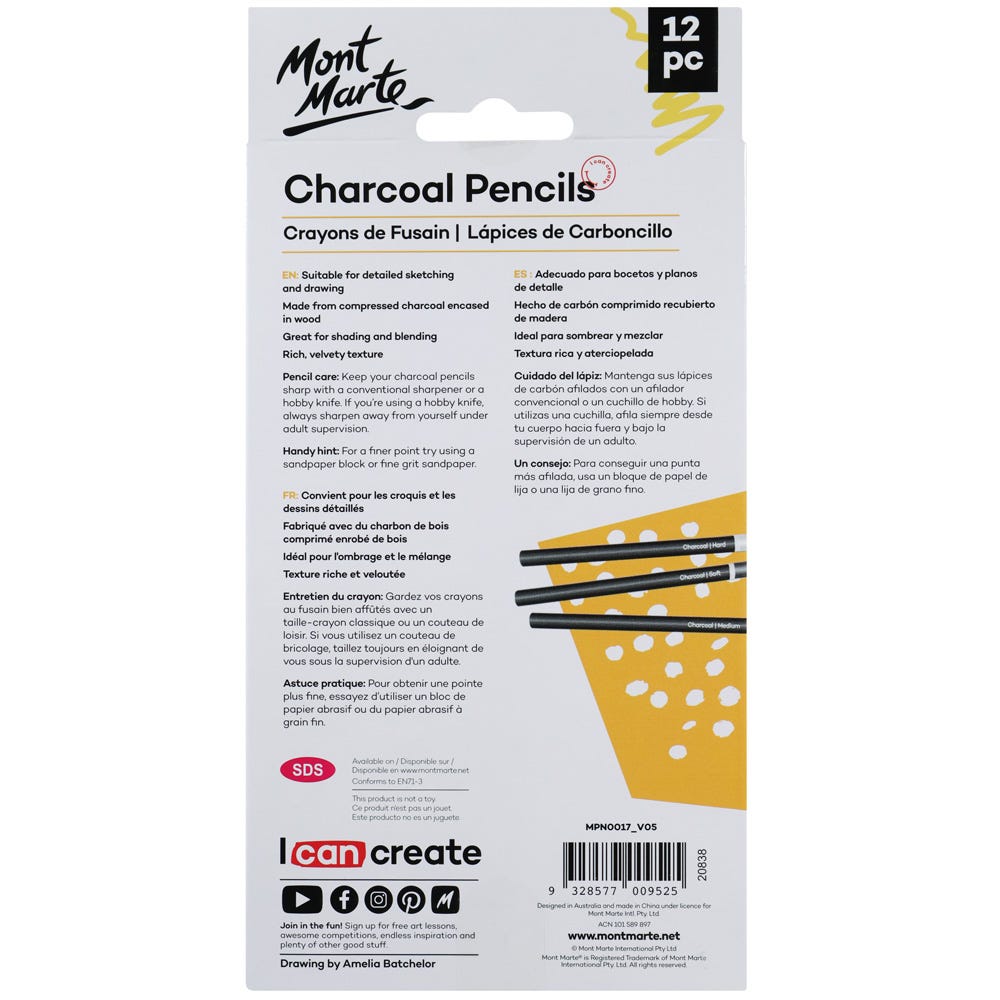 Picture of Mont Marte Charcoal Pencils 12pc