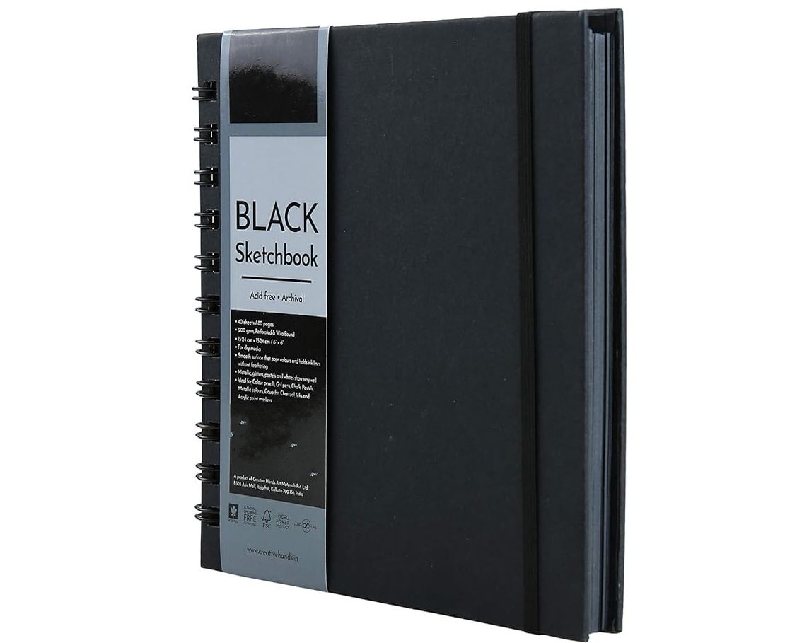 Picture of Papertree Black Sketchbook, Wiro Bound, Size 6" x 6" Inches, 200GSM (40 Sheets) 80 Pages