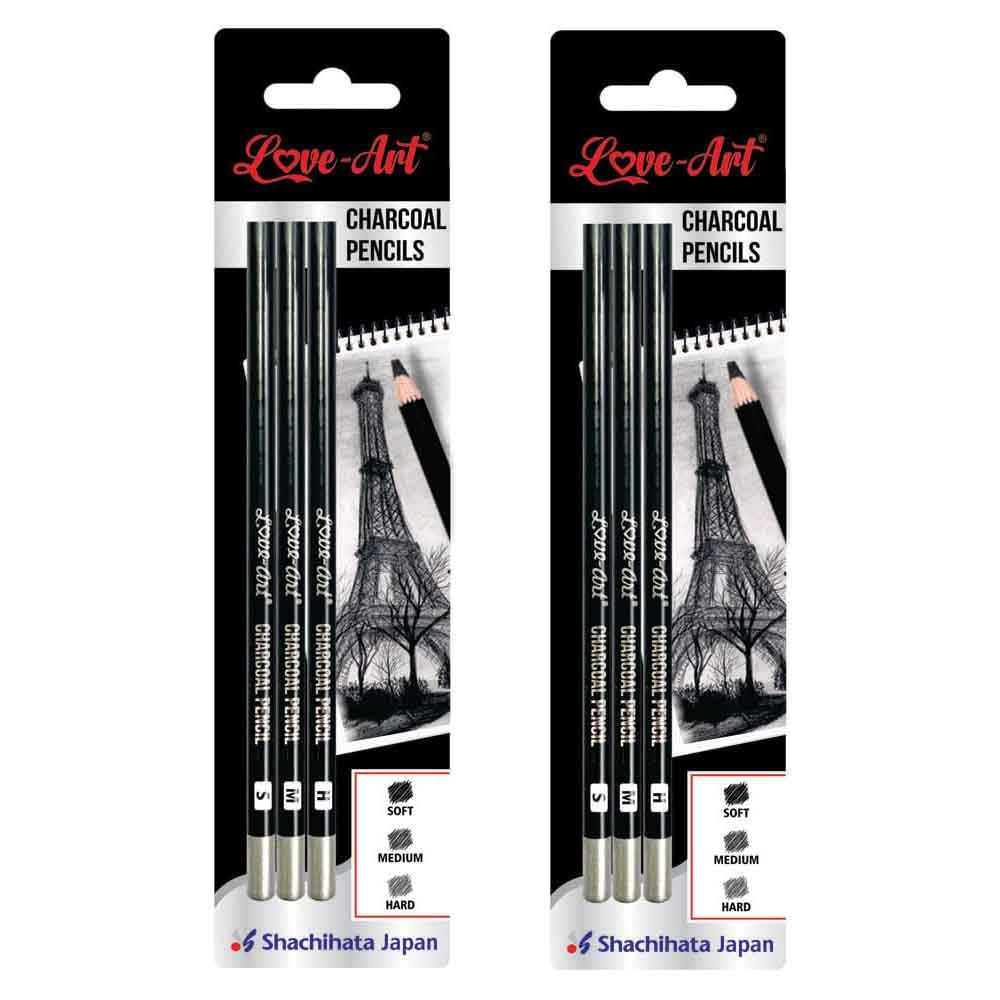 Picture of Artline Charcoal Pencils Pack of 3 Hard, Medium and Soft | For Artists in Drawing and Sketching