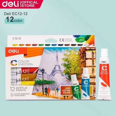 Picture of Deli EC12-12  Acrylic Colour 12ml Tube 12 Colors ● High quality pigments