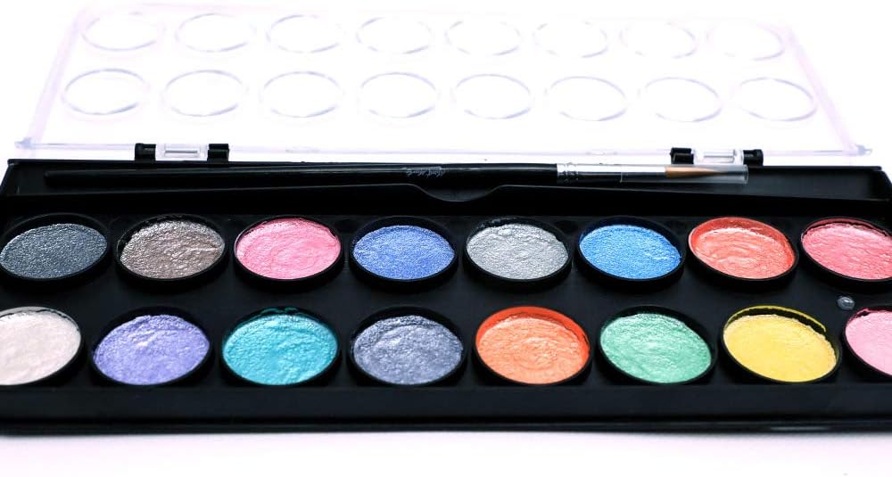 Picture of Mont Marte Metalic Water color set 17 Color | Includes 16 metallic colours and a paint brush