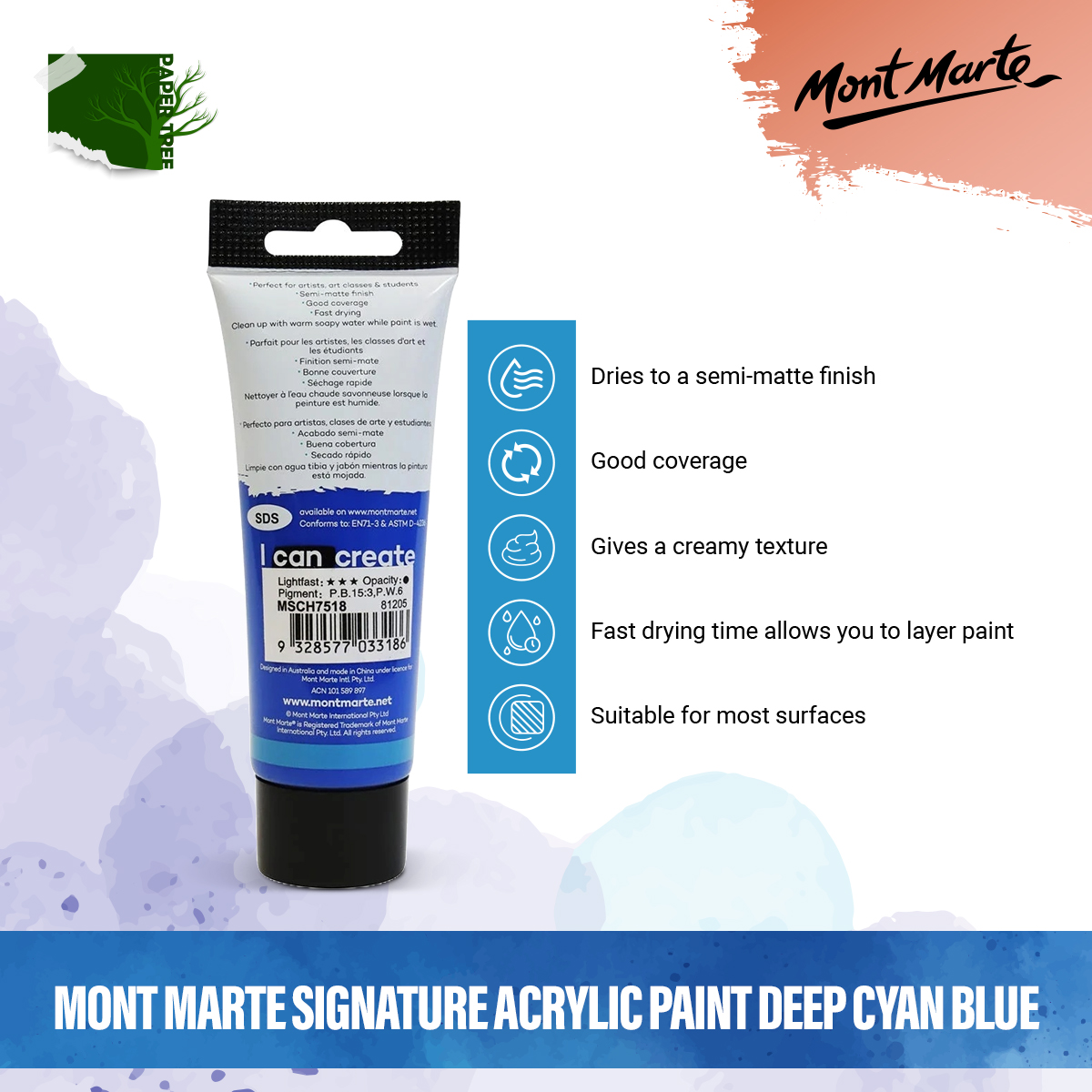 Picture of Mont Marte Signature Acrylic Paint 75ml Tube - Deep Cyan Blue