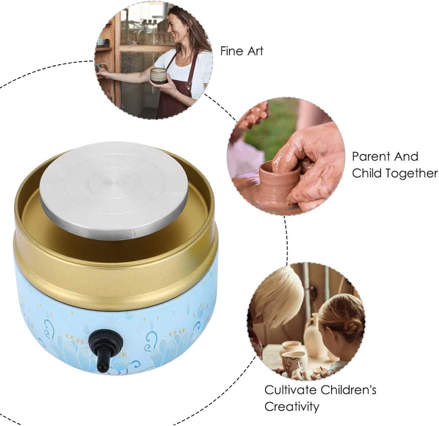 Picture of Mini Pottery Wheel Machine, Electric Pottery Wheel Turntable Fingertip Diy Clay Tool With Tray