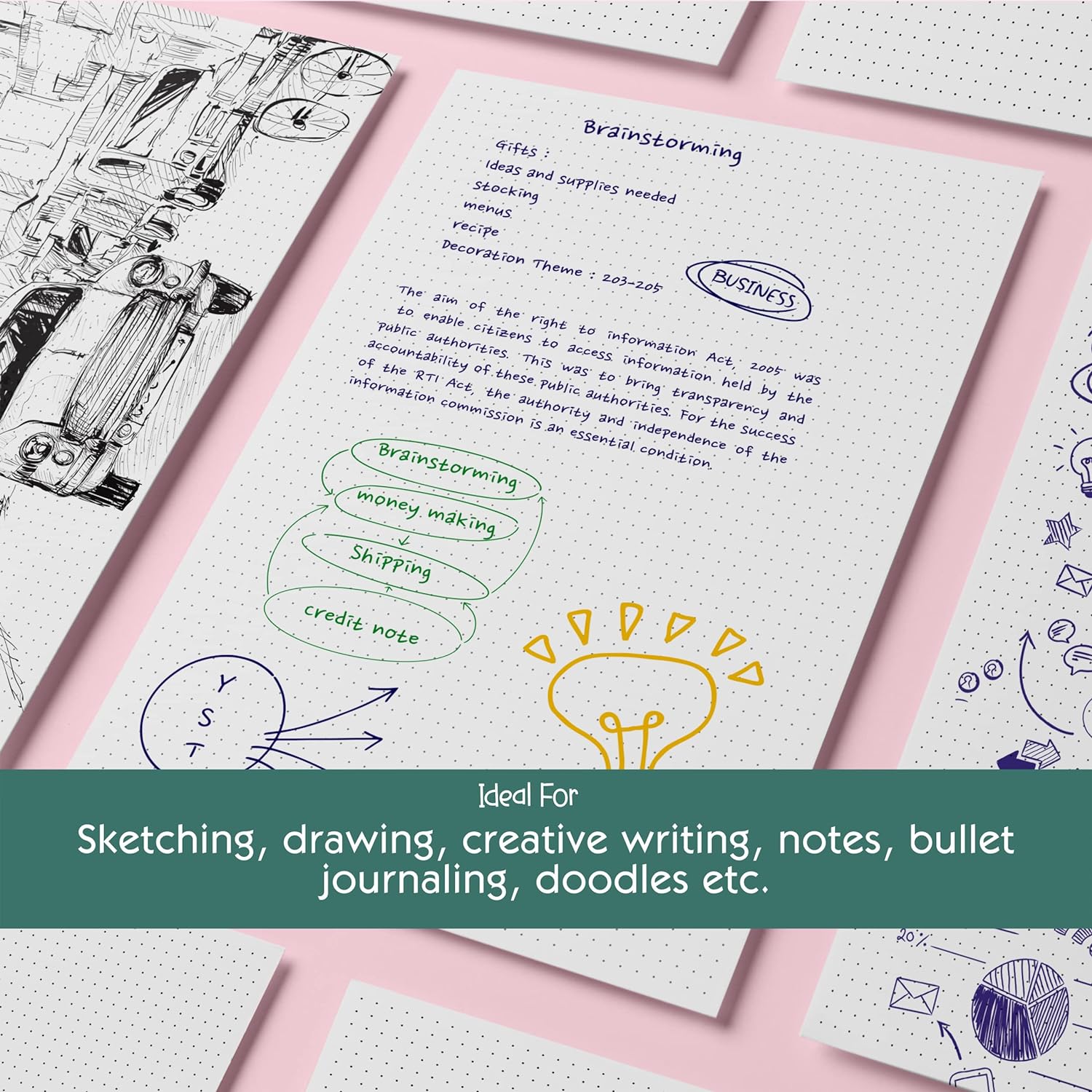 Picture of Dotted Loose Leaf Paper Sheets 110 GSM for Bullet Journaling, Artist Writing Drawing, Pack of 70 Sheets/140 Pages, White