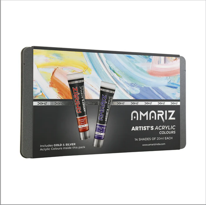 Picture of DOMS Amariz iArtist's Acrylic Paints (14 Shades x 20ml Each) (Tin Pack)
