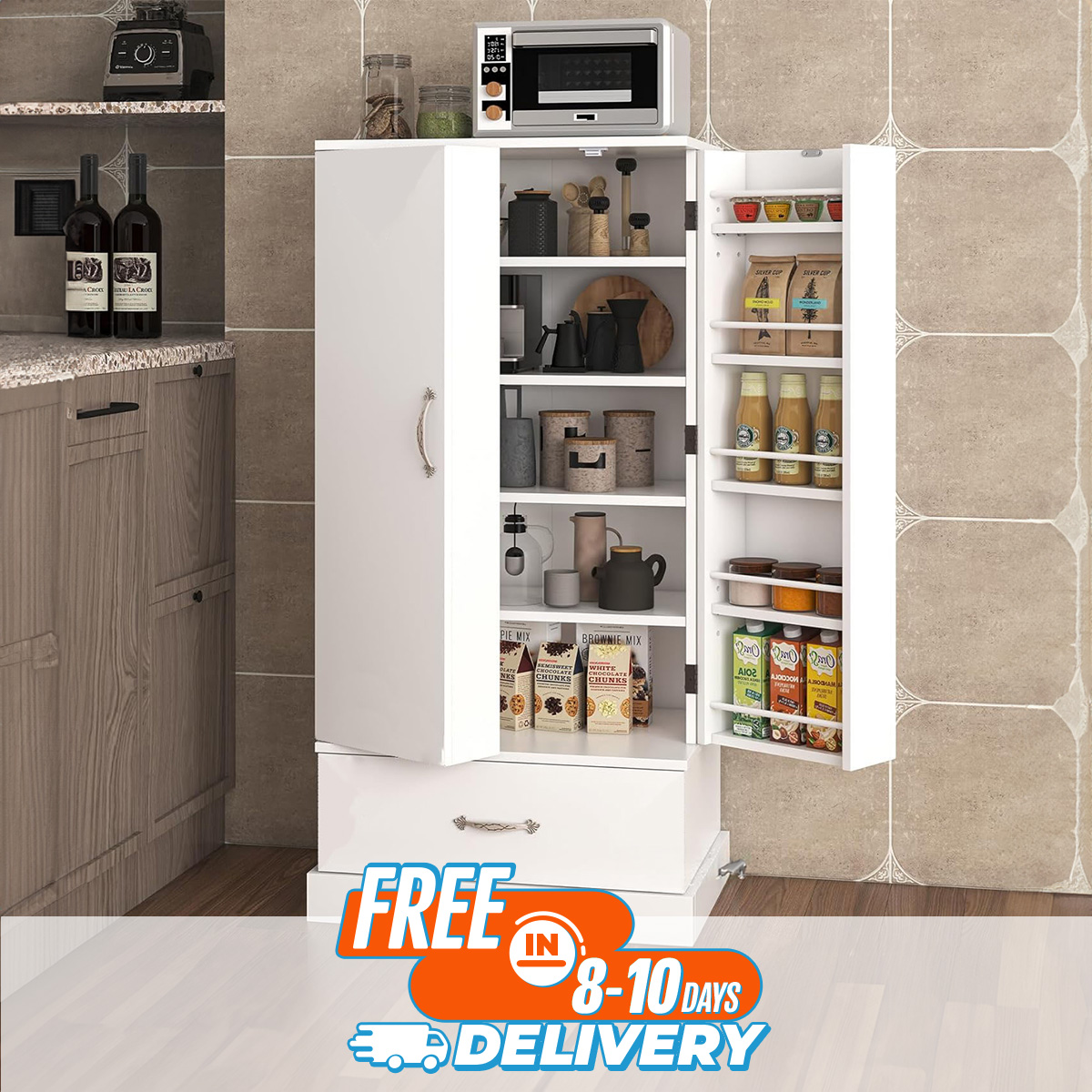 Picture of Karigor BD KARIGOR Kitchen Rack Organizer Cabinet Oven Rack Shelf Pantry Cabinet Shelve With Large Storage Drawer
