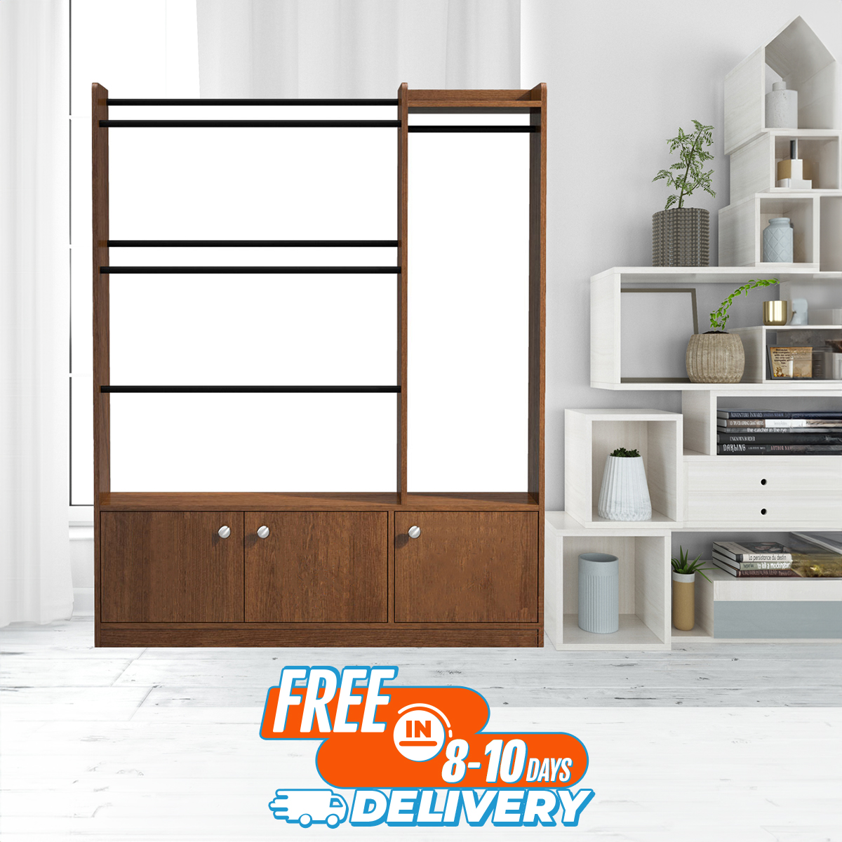 Picture of Karigor BD Nifty Nice Alna Heavy Duty Regal Design Engineered Wood Alna with 3 Large Storage Cabinet