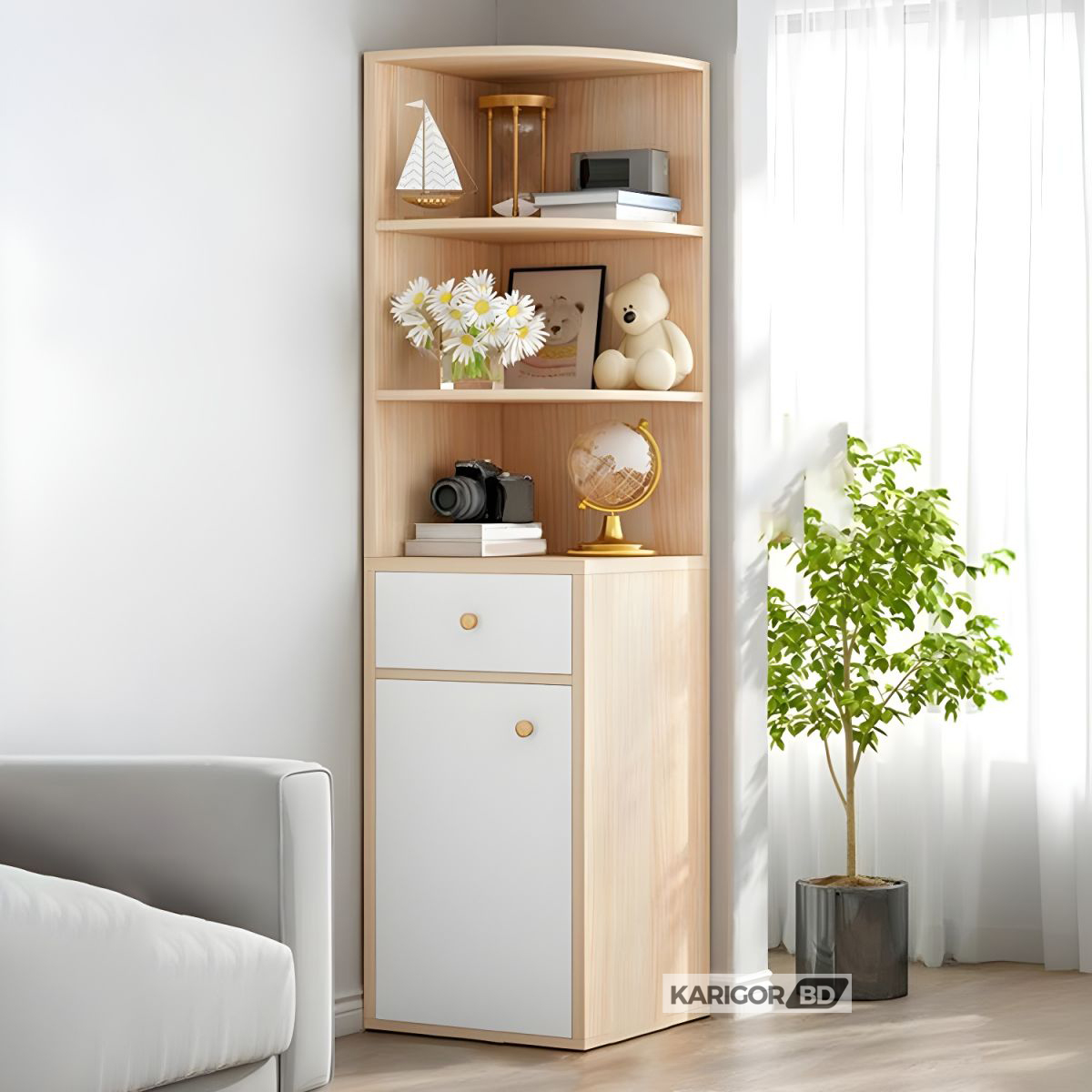 Picture of Karigor BD Book Shelf Corner Cabinet with Drawer Triangle Side Storage Rack By Karigor BD