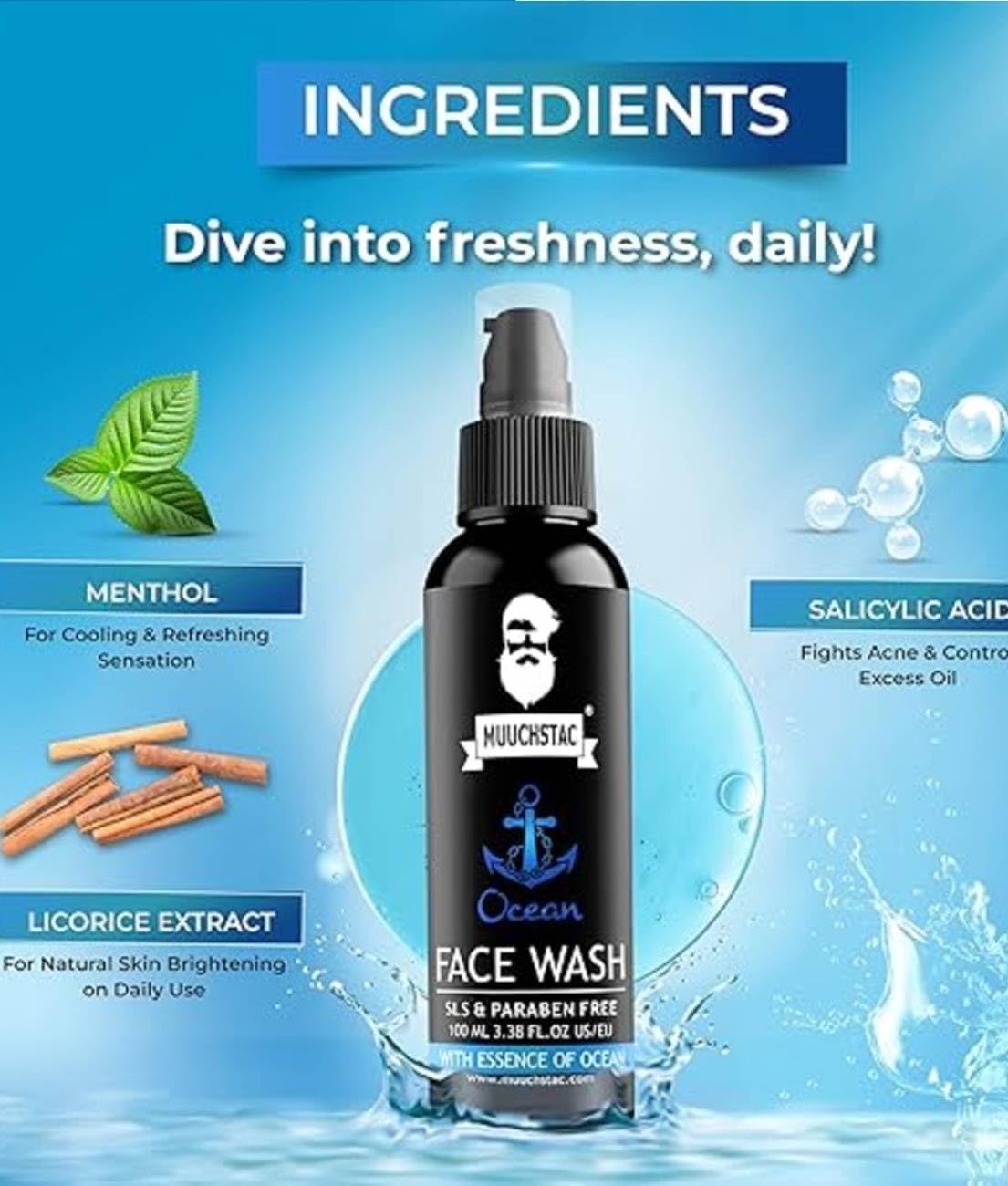 Picture of Muuchstac Ocean Face Wash For Men 100ml INDIAN
