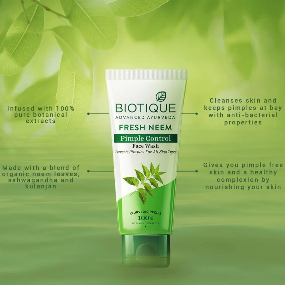 Picture of Biotique Fresh Neem Pimple Control Face Wash Prevents Pimples For All Skin Types, 150ml INDIAN