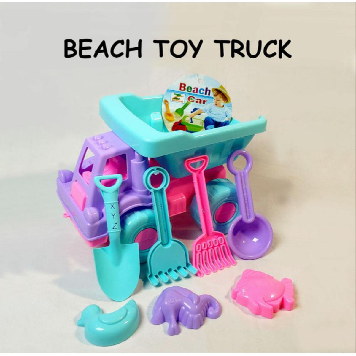 Picture of Kids Summer Beach Play Toy Truck - Sand Play Toy Set with Dump Truck , Shovels , Rake and sea animal mold