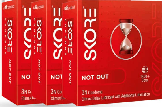 Picture of SKORE - NOT-OUT Climax Delay With Raised Dots Condom - Combo Pack - 3 Packs - 3x3=9pcs