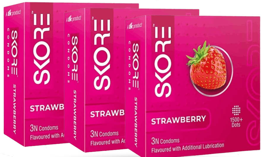 Picture of SKORE - Strawberry Climax Delay With Raised Dots Condom - Combo Pack - 3 Packs - 3x3=9pcs