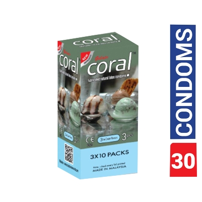Picture of Coral Condom 3 Ice Cream Flavors Lubricated Natural Latex - Full Box