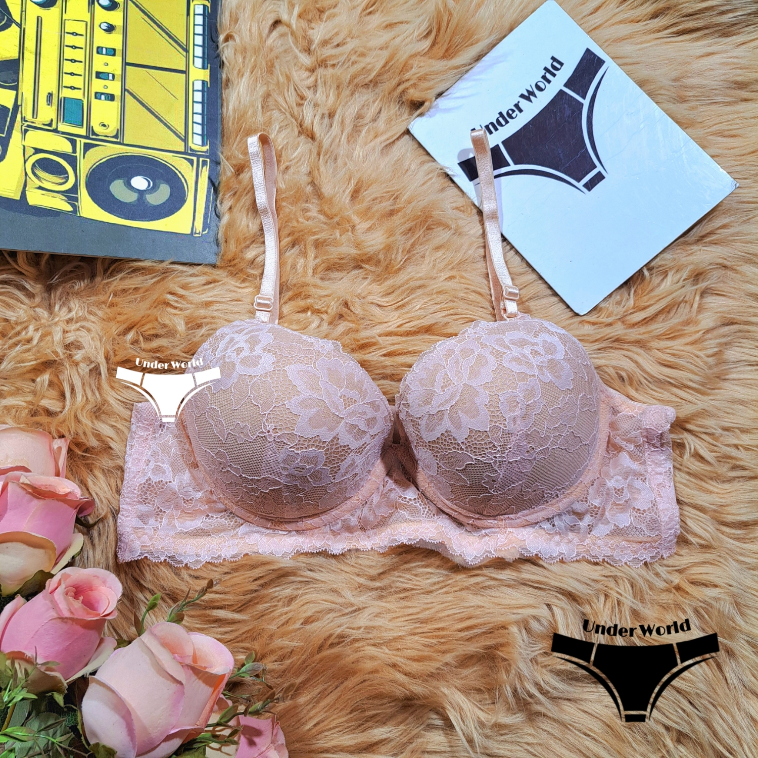 Picture of Skin Color Soft Comfortable Net Padded Foam Bra for Women and Girls