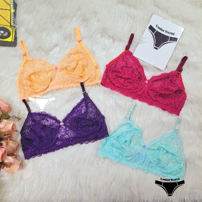 Picture of 4pcs Multicolor Soft Comfortable Net Cotton Bra for Sexy Women and Girls