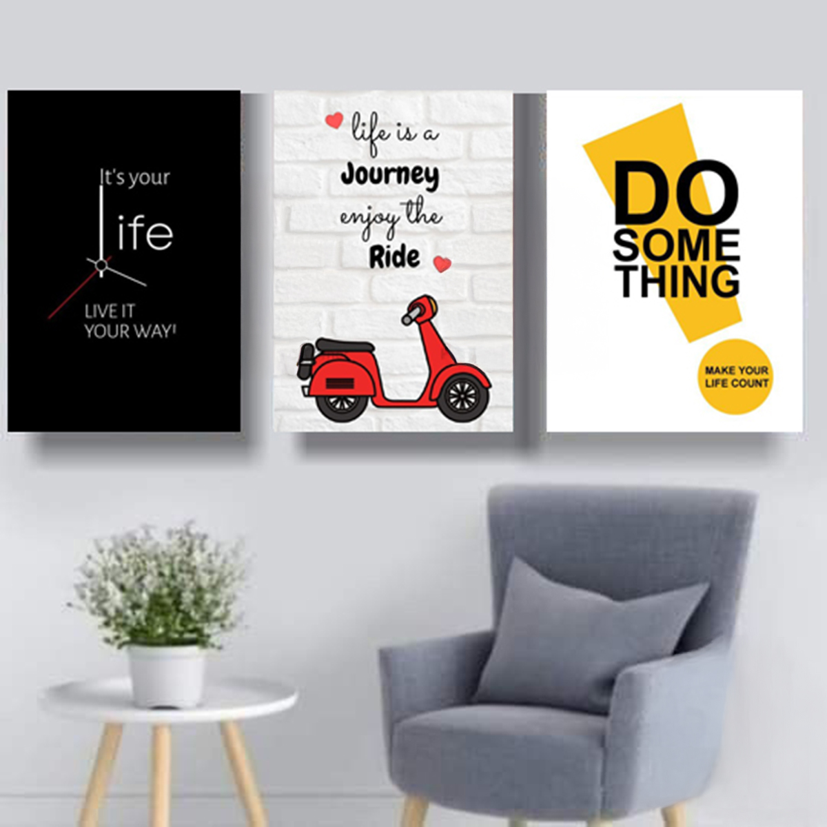 Picture of 3 Piece PVC Wall Poster Set for Home and Office Decoration, 6 x 8 Inch Easy Install Elegant Design