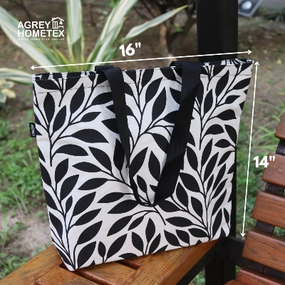 Buy Canvas Tote Bag with Zipper, Black & White, (14"x16")  Best Price In Bangladesh