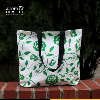 Buy Canvas Tote Bag with Zipper, Green & White, (14"x16")  Best Price In Bangladesh