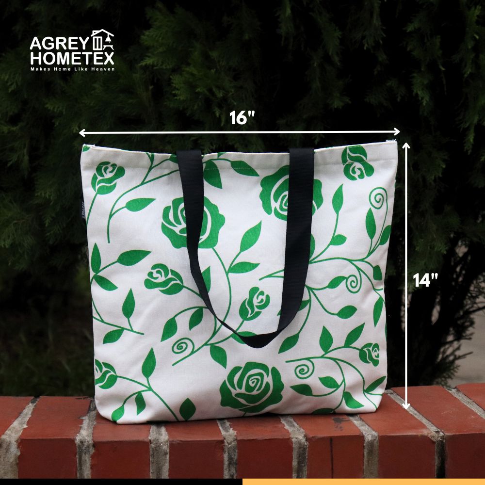 Buy Canvas Tote Bag with Zipper, Green & White, (14"x16")  Best Price In Bangladesh