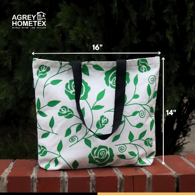 Buy Canvas Tote Bag with Zipper, Green & White, (14"x16")  Best Price In Bangladesh