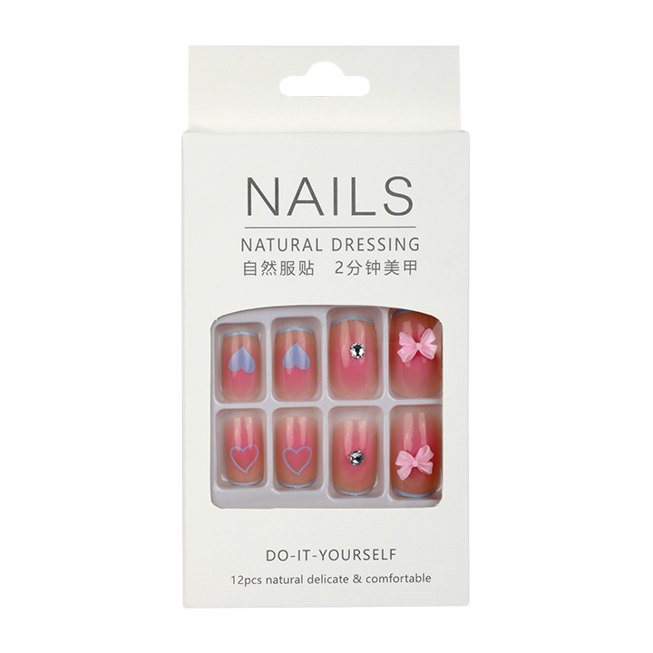 Natural Dressing Fake Nails Square Head Red Shaded Circle Ambre and Blue heart Nail