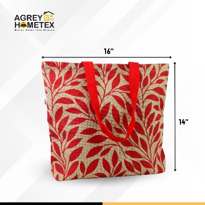 Buy Jute Tote Bag with Zipper, Natural & Red, (14"x16") Best Price In Bangladesh