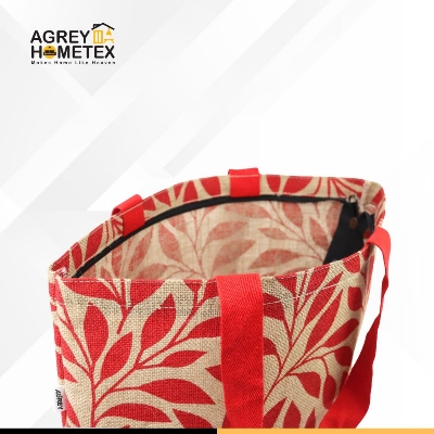 Buy Jute Tote Bag with Zipper, Natural & Red, (14"x16") Best Price In Bangladesh