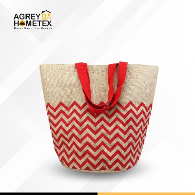 Buy Round Jute Tote Bag with Zipper, Natural & Red, (14"x16") Best Price In Bangladesh