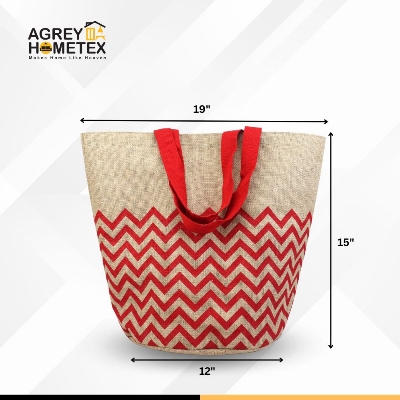 Buy Round Jute Tote Bag with Zipper, Natural & Red, (14"x16") Best Price In Bangladesh